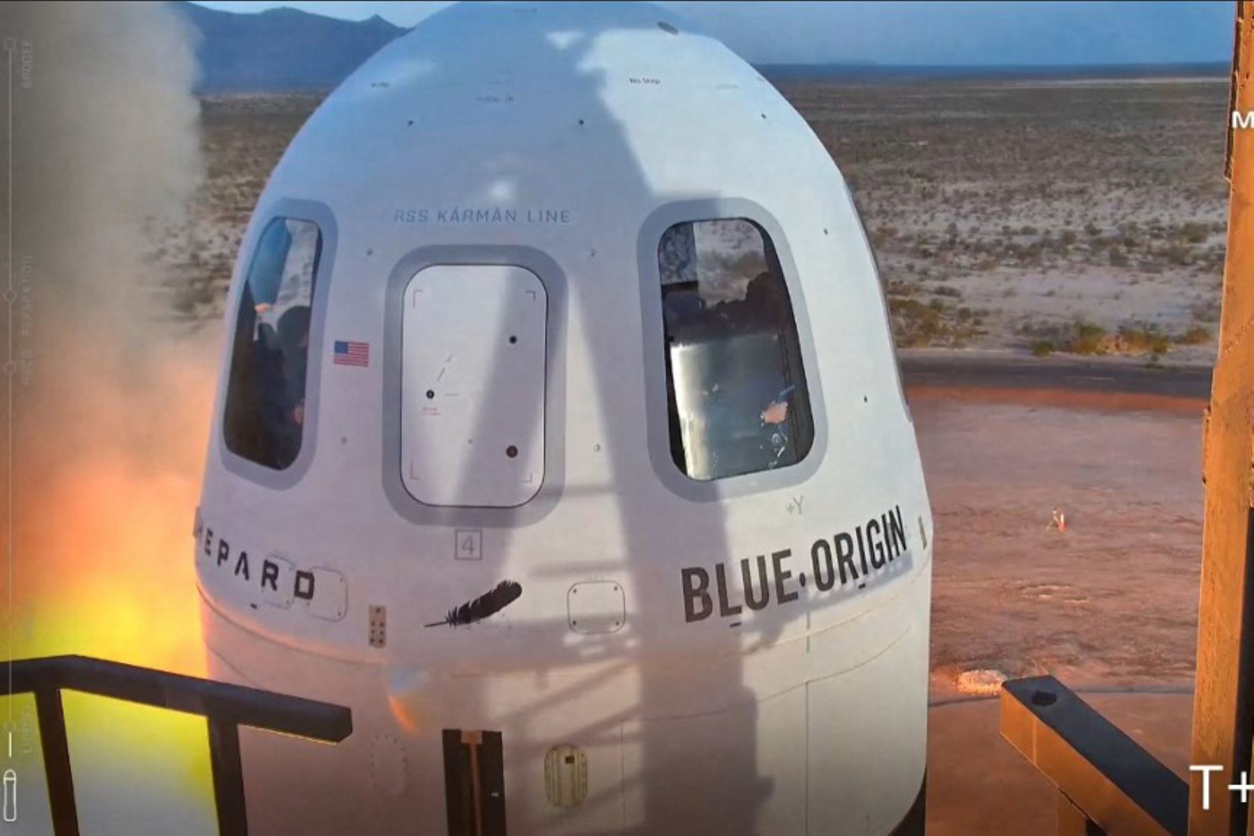 Esta captura de pantalla, tomada de una transmisión de Blue Origin, muestra el despegue del vuelo NS-31 del New Shepard de Blue Origin desde el Sitio de Lanzamiento Uno en Van Horn, oeste de Texas, el 14 de abril de 2025. La tripulación, compuesta exclusivamente por mujeres. Foto: AFP