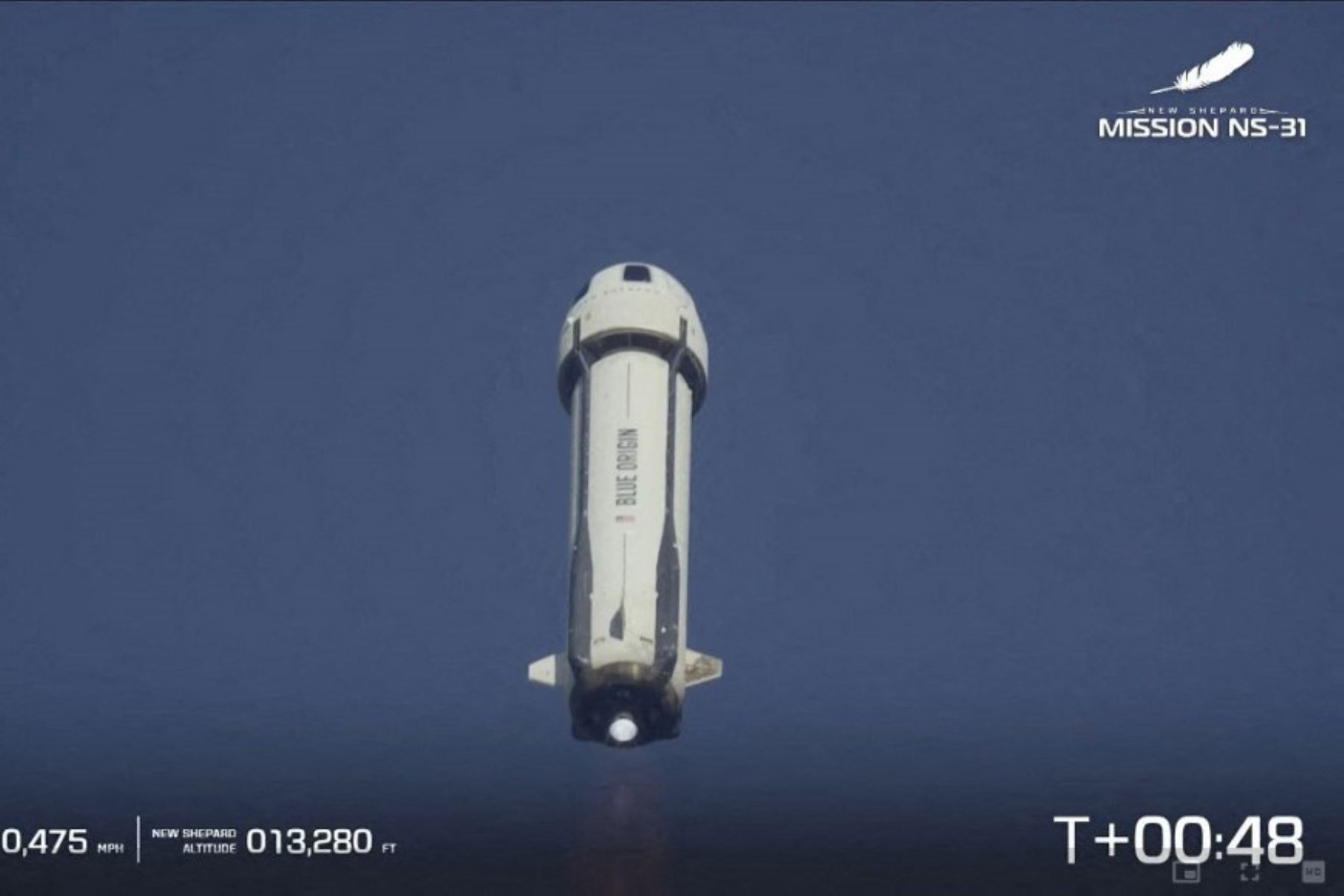 Esta captura de pantalla, tomada de una transmisión de Blue Origin, muestra el despegue del vuelo NS-31 del New Shepard de Blue Origin desde el Sitio de Lanzamiento Uno en Van Horn, oeste de Texas, el 14 de abril de 2025. La tripulación, compuesta exclusivamente por mujeres. Foto: AFP