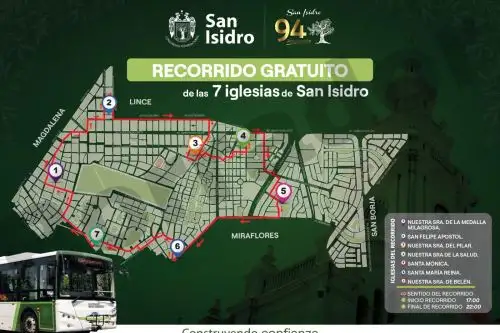 Municipalidad de San Isidro habilitará 7 buses eléctricos que recorrerán las 7 iglesias de forma gratuita por Semana Santa. Foto: Difusión