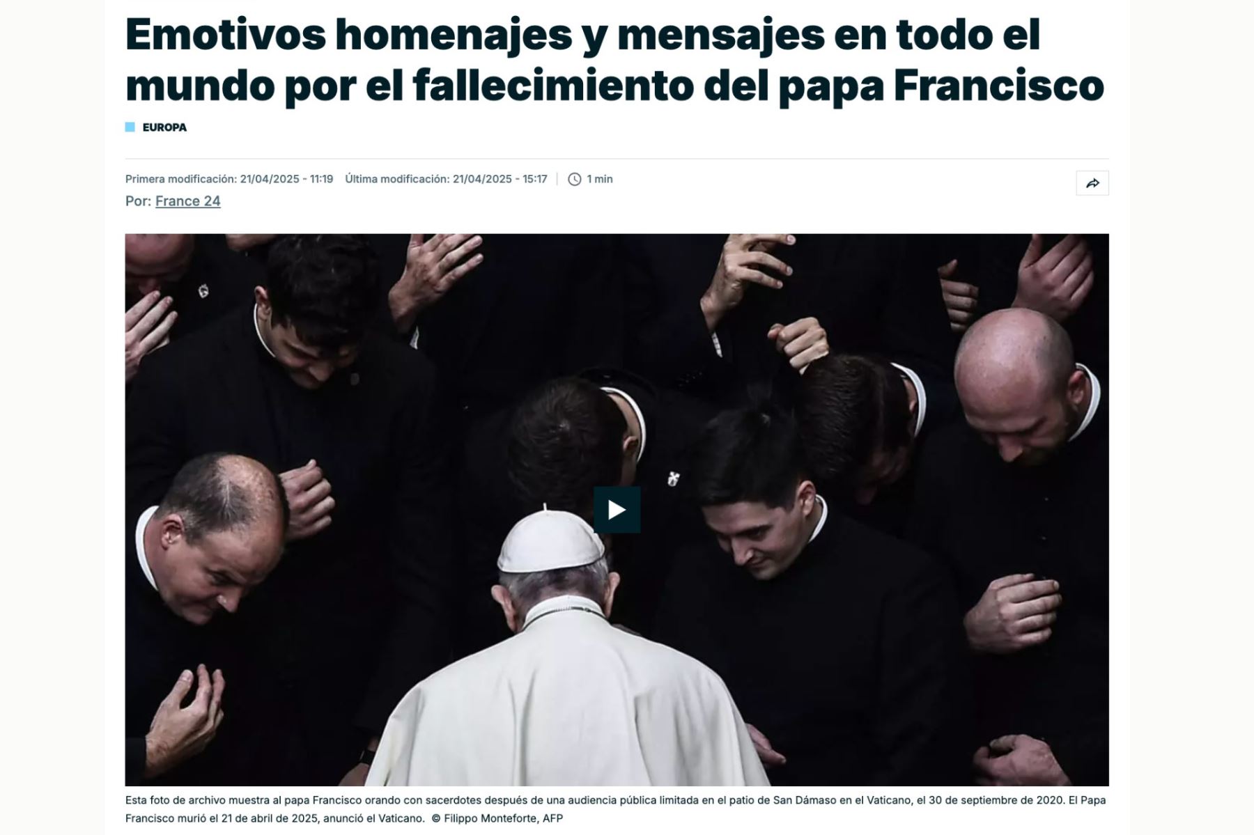 Así reacciona e informa la prensa global ante la muerte del papa Francisco. Foto: Captura TV