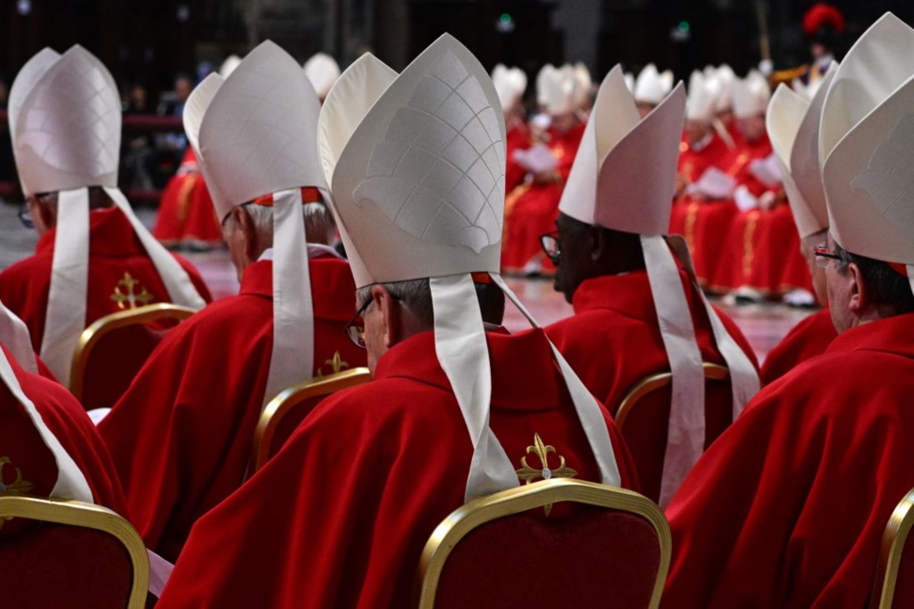 Cardenales asisten a una misa en la basílica de San Pedro en el Vaticano. Foto: AFP