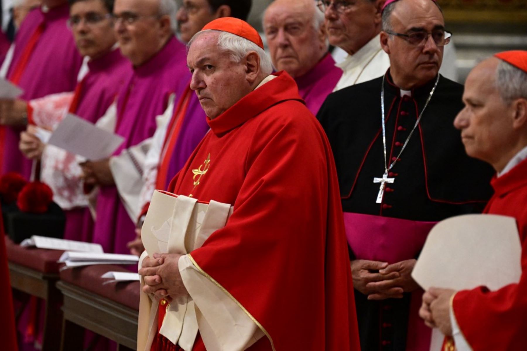 Cardenales asisten a una misa en la basílica de San Pedro en el Vaticano. Foto: AFP