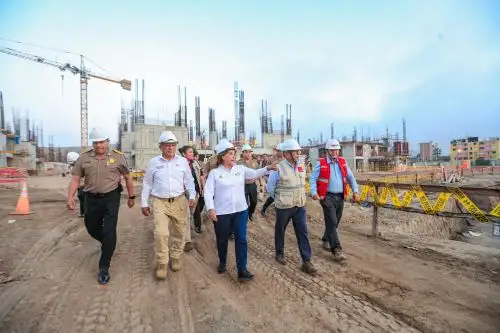 President Dina Boluarte inspects the construction of new buildings of the new Police Officers