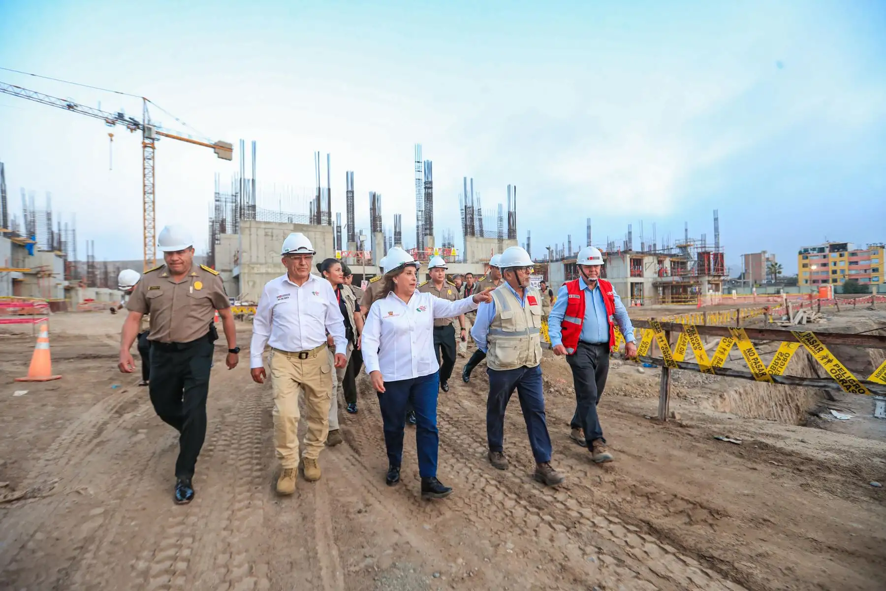 President Dina Boluarte inspects the construction of new buildings of the new Police Officers