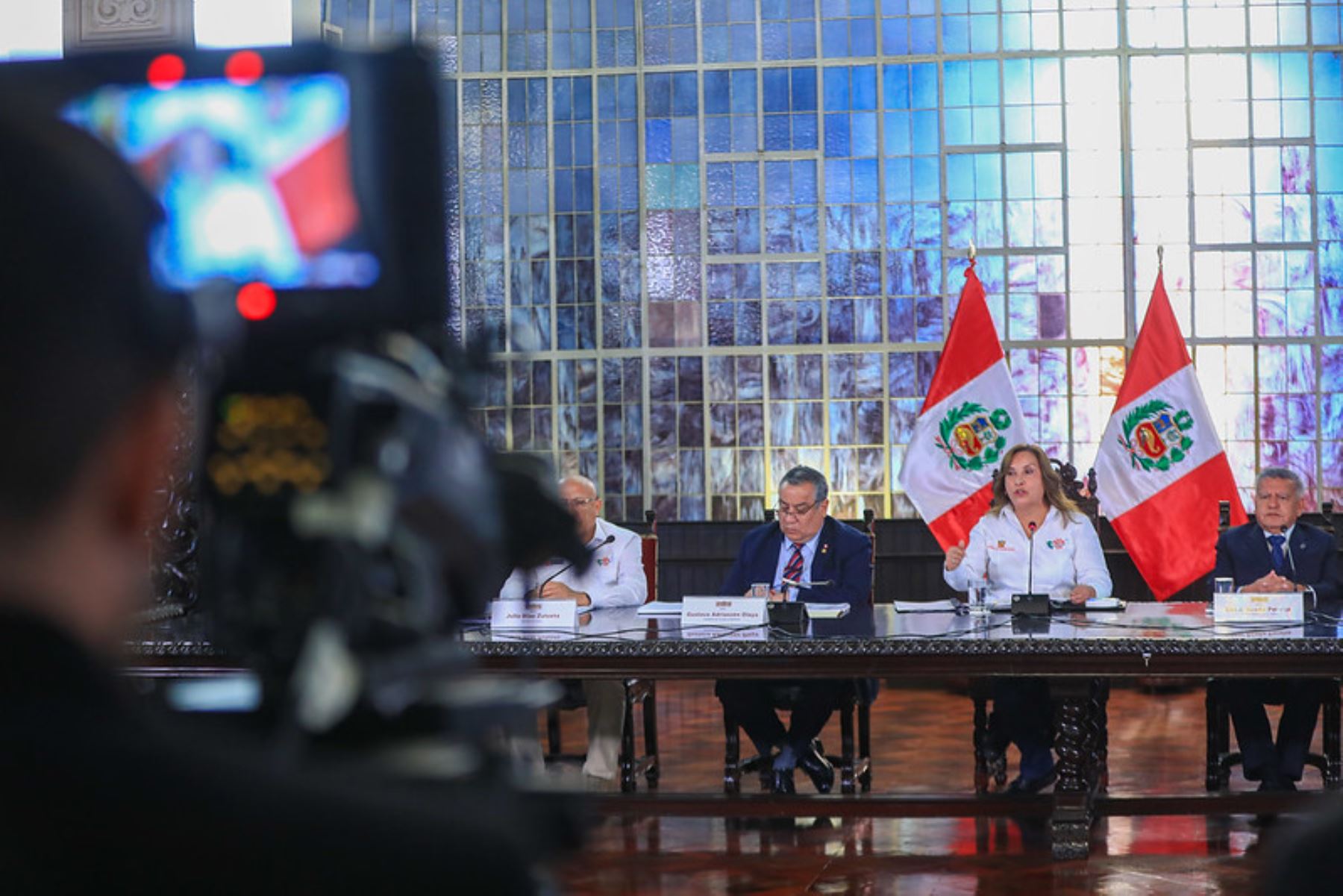 La presidenta de la república, Dina Boluarte, anuncia medidas concretas para reforzar la seguridad en la provincia de Pataz. Foto: ANDINA/ Prensa Presidencia