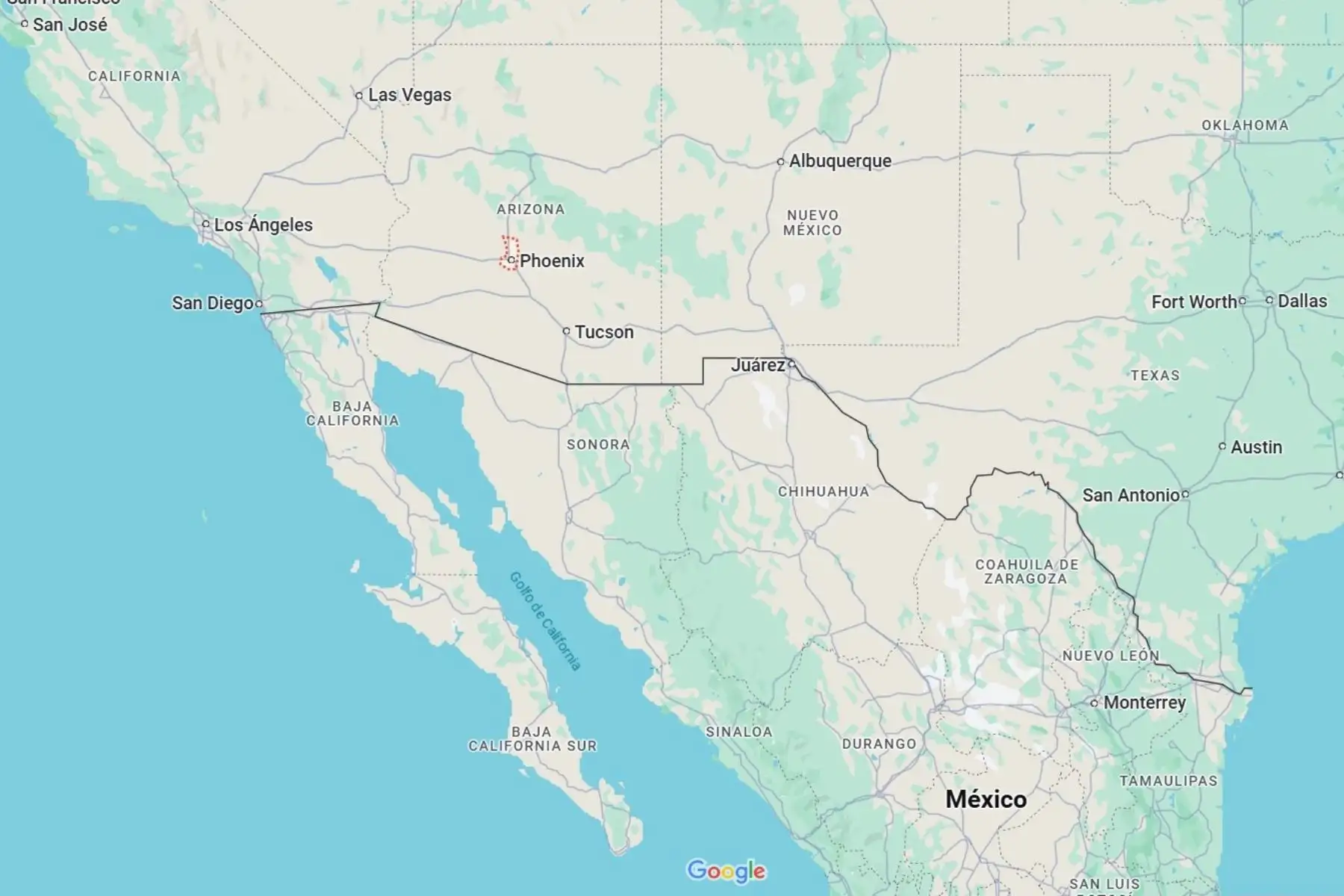 La investigación en varias ciudades cercanas a la frontera con México tomó alrededor de seis meses. Imagen: Google Maps.
