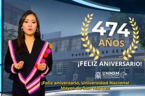 Illariy, el avatar creado con inteligencia artificial, saluda a la universidad de San Marcos por su 474° aniversario. Foto: UNMSM/Difusión.