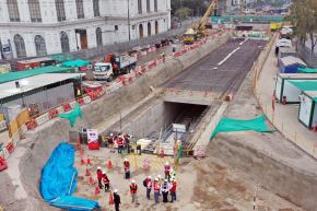 Imagen actual de las obras de Estación Central en el cruce de Paseo Colón con Garcilaso de la Vega (Wilson). Foto: MTC