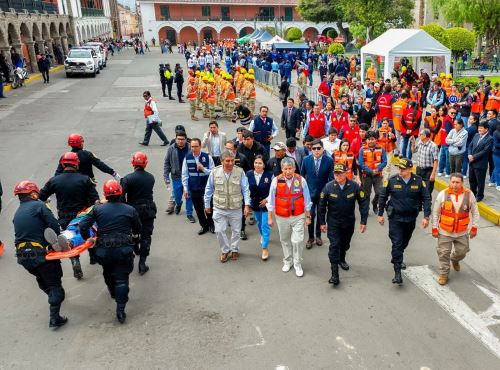 Simulacro Nacional Multipeligro en Ayacucho simuló un sismo de magnitud 7.0 que dejó 117 personas fallecidas, más de 900 heridas y cuantiosos daños materiales. ANDINA/Difusión
