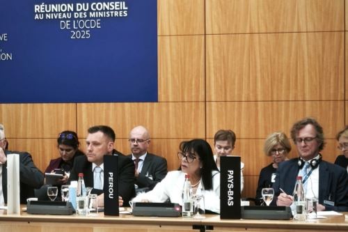 Ministra de Comercio Exterior y Turismo, Desilú León, ratificó el compromiso del Perú por un comercio global sostenible ante la OCDE, en París, Francia. Foto: Cortesía.