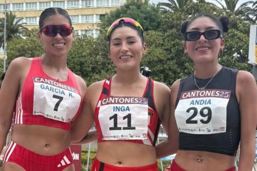 Kimberly García, Mary Luz Andía y Evelyn Inga entraron al top 10 del Gran Premio Cantones de marcha atlética en España. Foto: ANDINA/Difusión