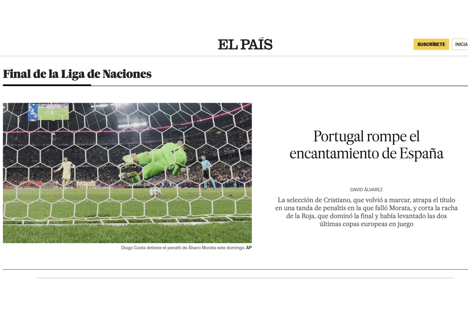 El País de España. Así informaron los principales diarios del mundo sobre el triunfo de Portugal de Cristiano Ronaldo ante España en la final de la UEFA Nations League. Foto: Captura