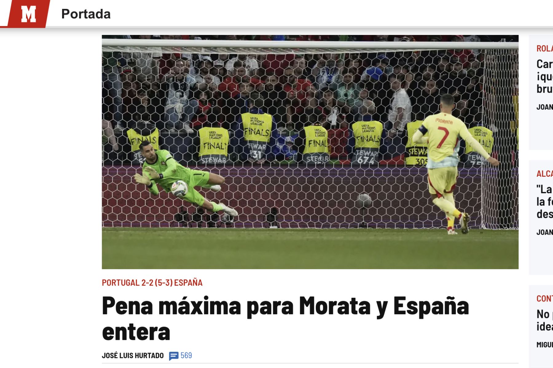 Marca de España. Así informaron los principales medios del mundo sobre el triunfo de Portugal de Cristiano Ronaldo ante España en la final de la UEFA Nations League. Foto: Captura