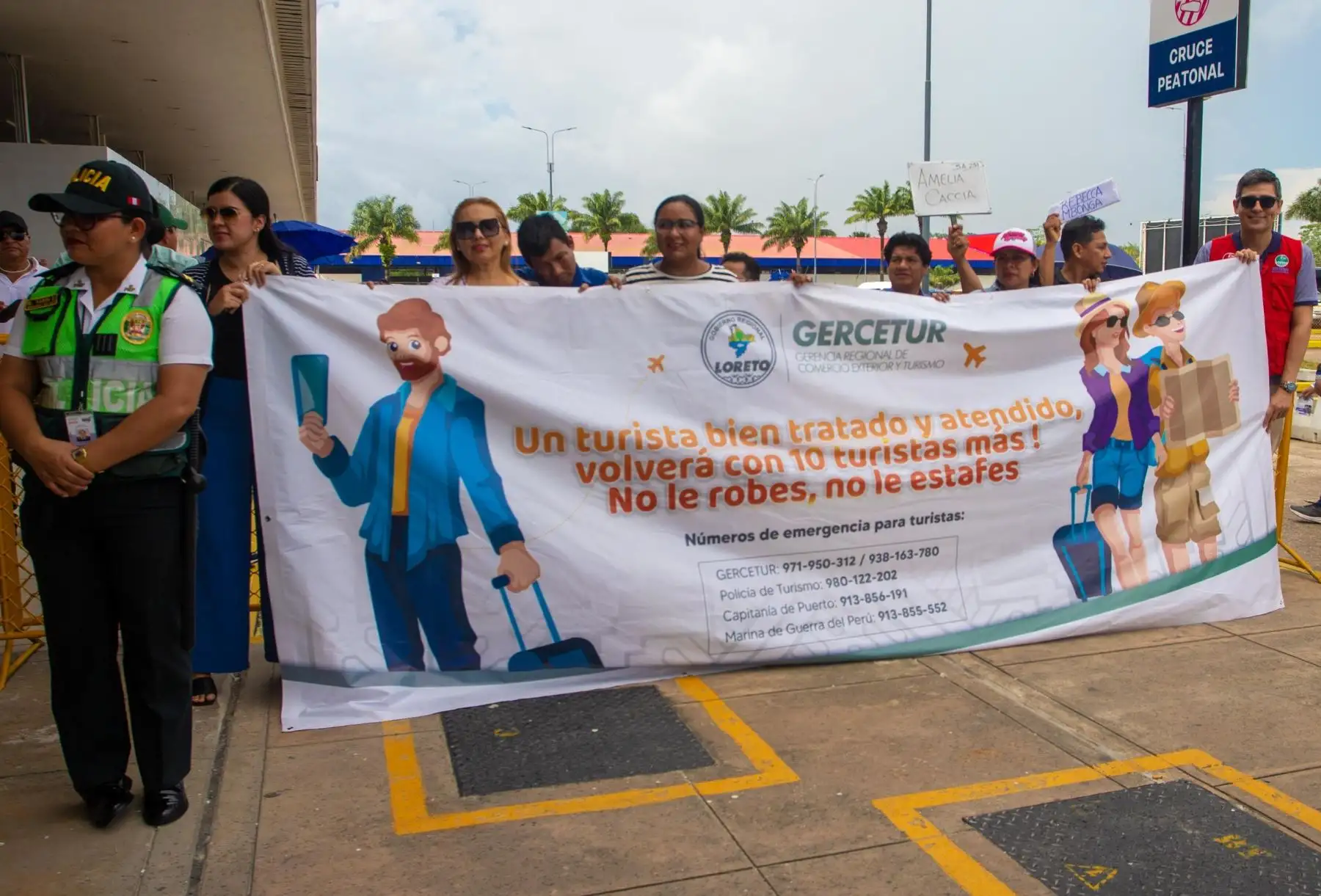 Loreto inicia campaña para fortalecer y reforzar la protección del turista que visita Loreto. la Gercetur realizó una jornada de bienvenida en el aeropuerto internacional de Iquitos. ANDINA/Difusión