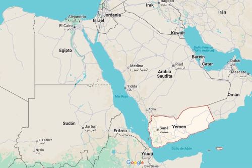 Mapa de ubicación: Yemen e Israel. Imagen: Google Maps.