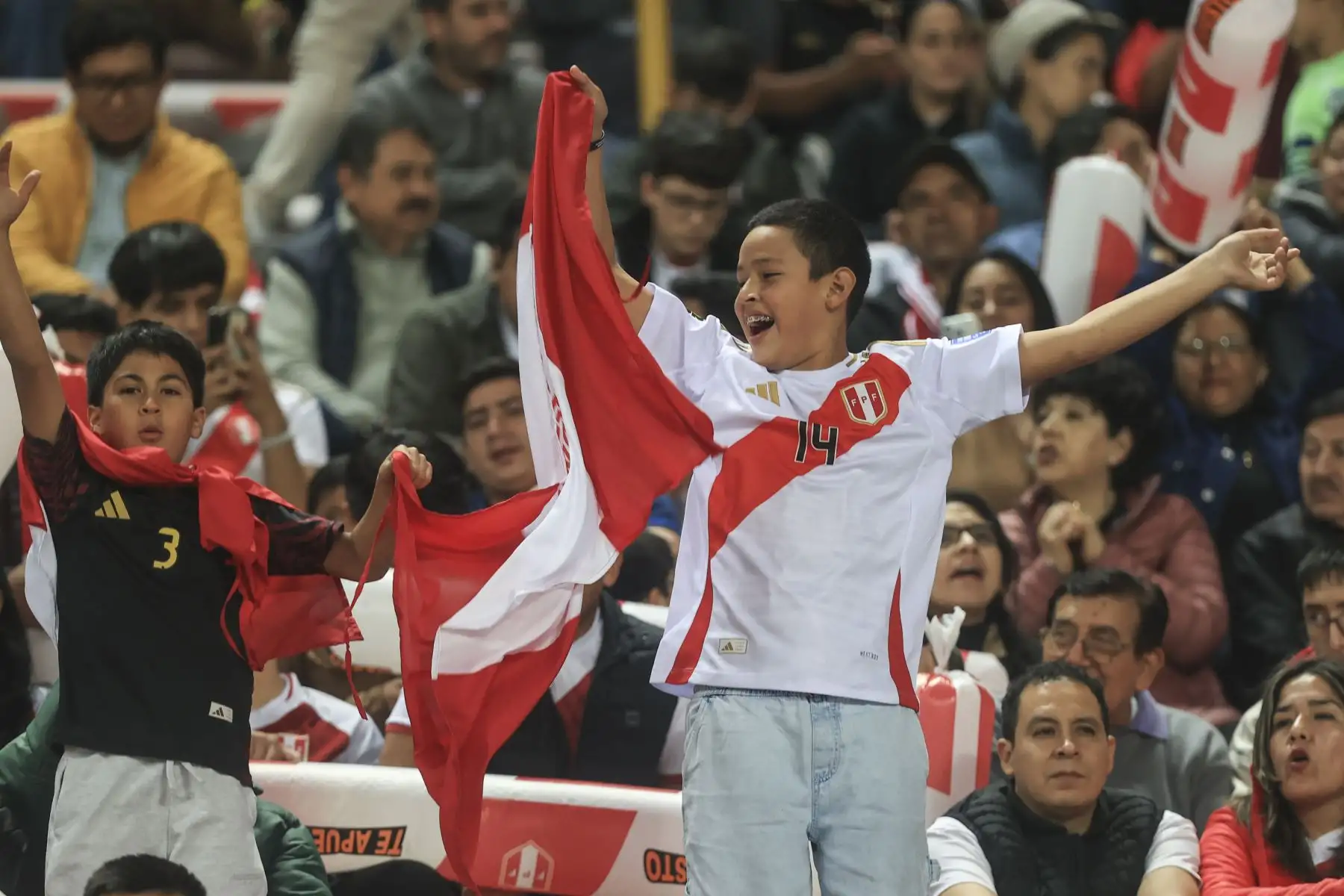 Hinchas peruanos y ecuatorianos alientan en el Estadio Nacional, previo al encuentro entre Perú y Ecuador por las eliminatorias rumbo al Mundial 2026. Foto: ANDINA/Jhonel Rodríguez Robles