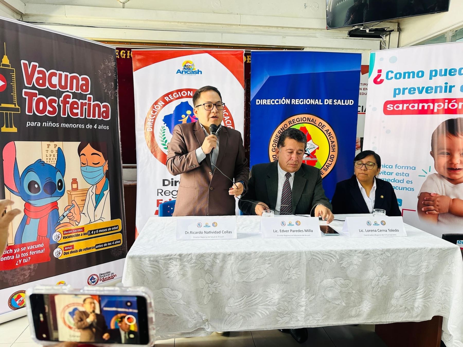 Autoridades regionales de Educación y Salud de Áncash anunciaron una campaña de vacunación conjunta contra la tos ferina y sarampión para prevenir posibles brotes. ANDINA/Difusión