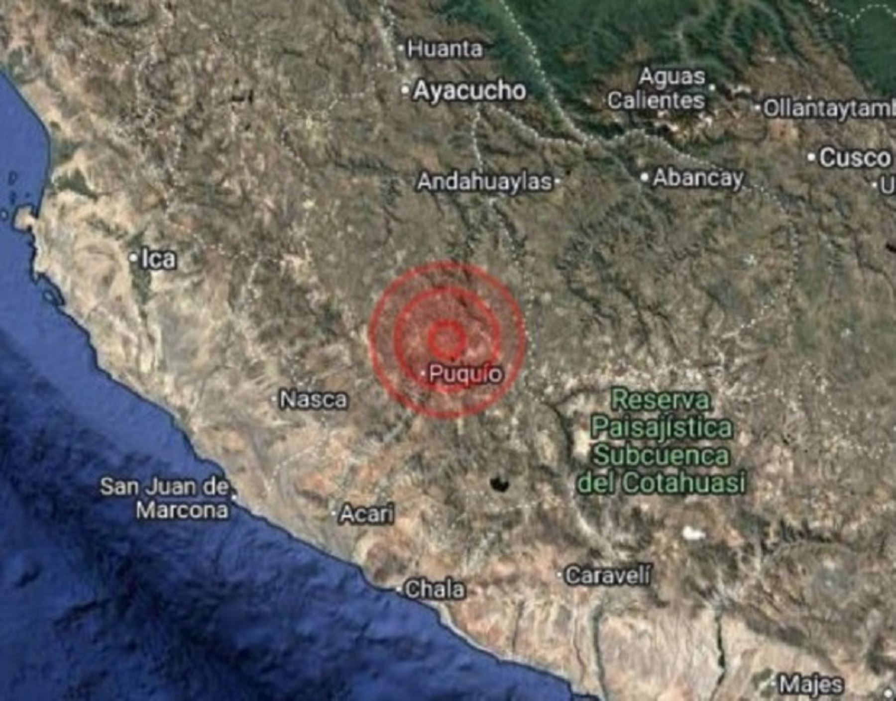 El epicentro del temblor de magnitud 4.0, registrado esta mañana en la región Ayacucho, se localizó cerca de la ciudad de Puquio, en la provincia de Lucanas.