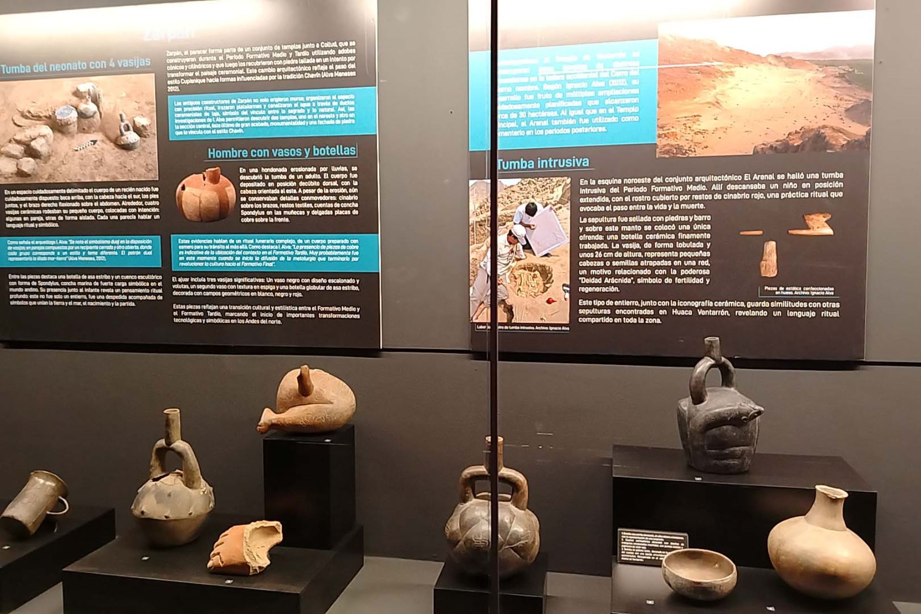 La exposición temporal reúne 60 piezas arqueológicas recuperadas, principalmente, del sitio arqueológico Ventarrón, región Lambayeque. Foto: ANDINA/Difusión