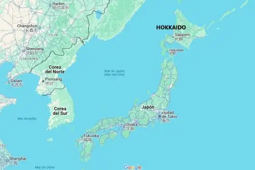 Mapa de ubicación de la isla de Hokkaido en Japón. Imagen: Google Maps.