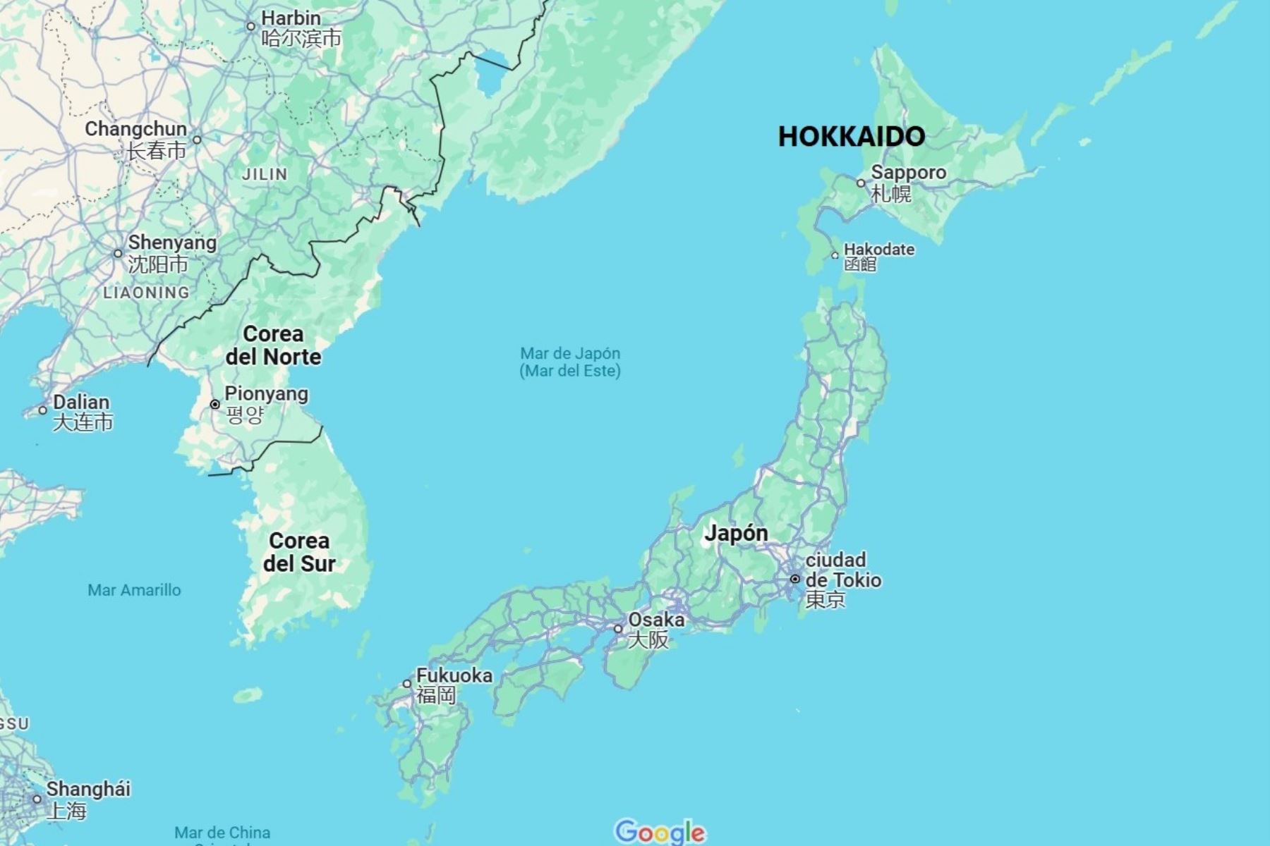 Mapa de ubicación de la isla de Hokkaido en Japón. Imagen: Google Maps.