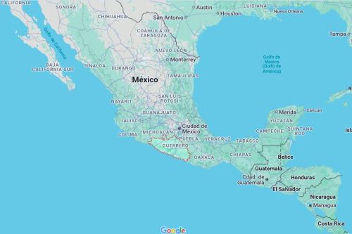 Mapa de ubicación de los estados de Guerrero y Oaxaca, en el suroeste de México. Imagen: Google Maps.