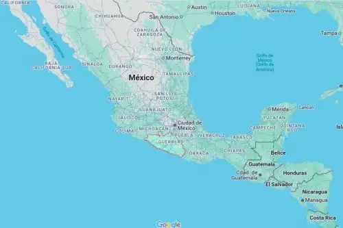 Mapa de ubicación de los estados de Guerrero y Oaxaca, en el suroeste de México. Imagen: Google Maps