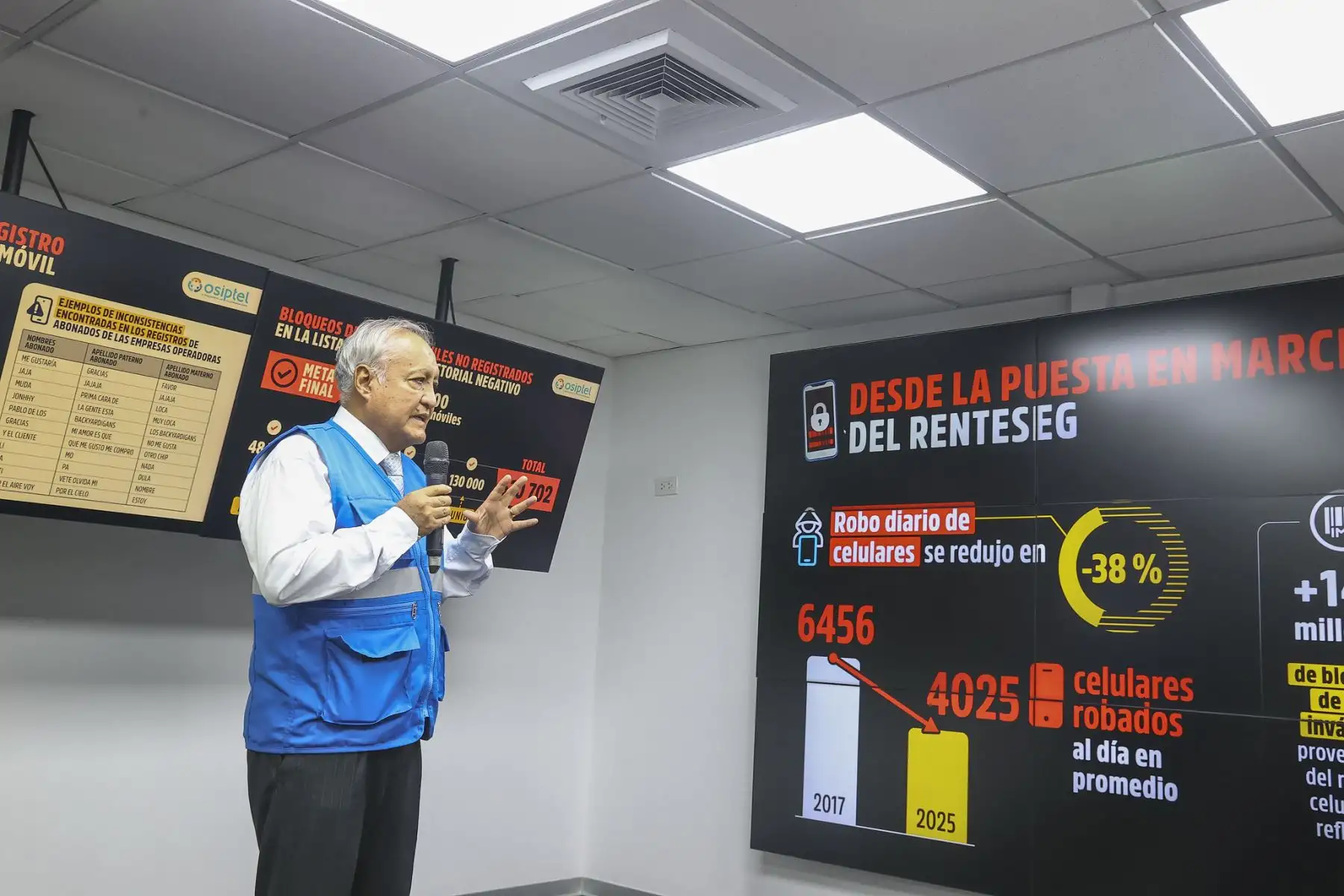 Desde la sede de Osiptel, la presidenta Dina Boluarte lidera la orden de bloqueo de celulares con IMEI inválido o vinculados a delitos, en el marco del sistema #Renteseg. ¡Medidas firmes por la seguridad digital y ciudadana!. Foto: ANDINA/Prensa Presidencia