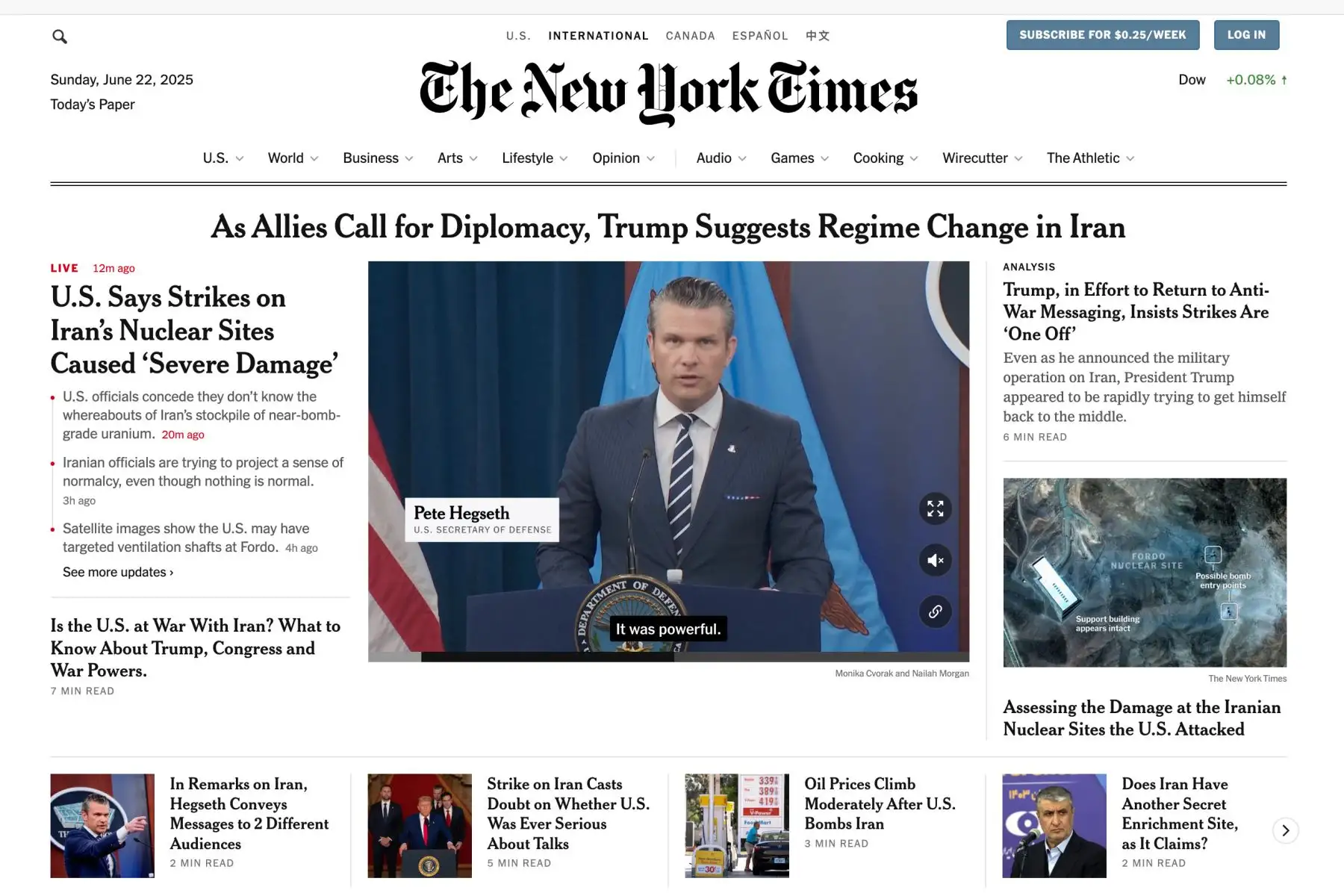 Así informó The New York Times sobre el reciente ataque aéreo con misiles de los EE.UU. hacia Irán, por órdenes del presidente norteamericano Donald Trump. Foto: INTERNET/Medios