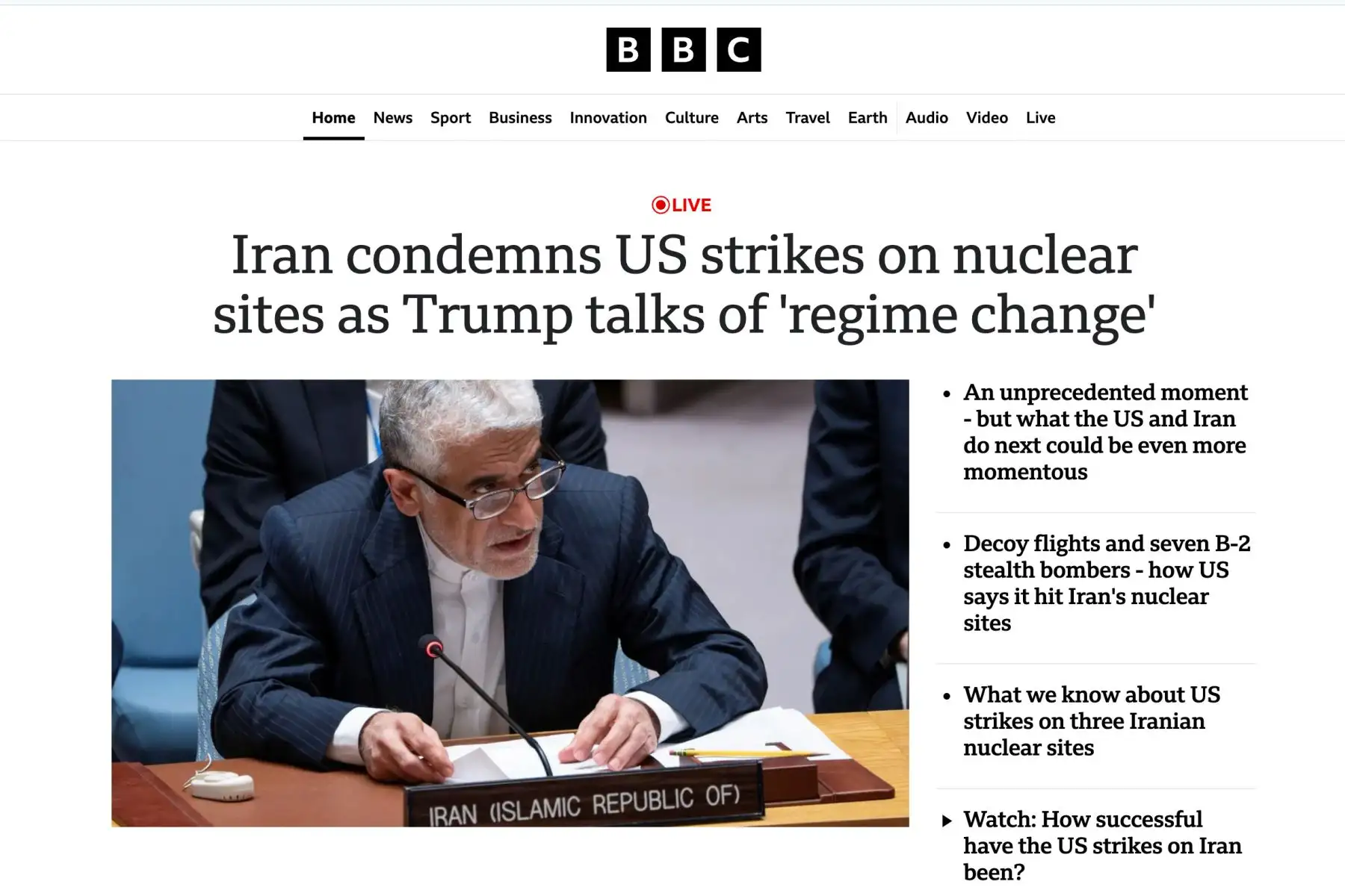 Así informó la BBC de Londres sobre el reciente ataque aéreo con misiles de los EE.UU. hacia Irán, por órdenes del presidente norteamericano Donald Trump. Foto: INTERNET/Medios