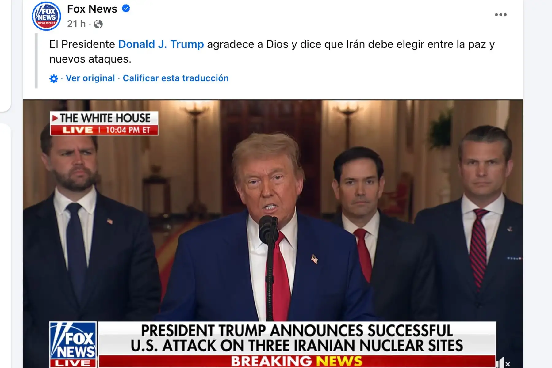 Así informó Fox News sobre el reciente ataque aéreo con misiles de los EE.UU. hacia Irán, por órdenes del presidente norteamericano Donald Trump. Foto: INTERNET/Medios