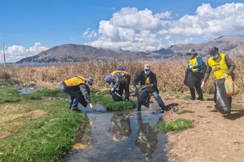 Jornada de limpieza de la bahía del Lago Titicaca. Foto: ANDINA/Difusión