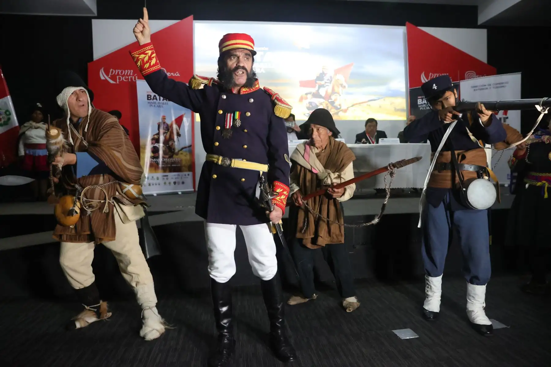 Presentación de la gran escenificación de las Batallas de Marcavalle y Pucará que se realizará el 06 de julio, en el Paraje Chuo Uco, en un escenario natural de tres kilómetros, entre cerros, quebradas y pampas, recordando la gran gesta liderada por Andrés Avelino Cáceres, en la Guerra del Pacífico, hace143 años. Foto: ANDINA/Melina Mejía