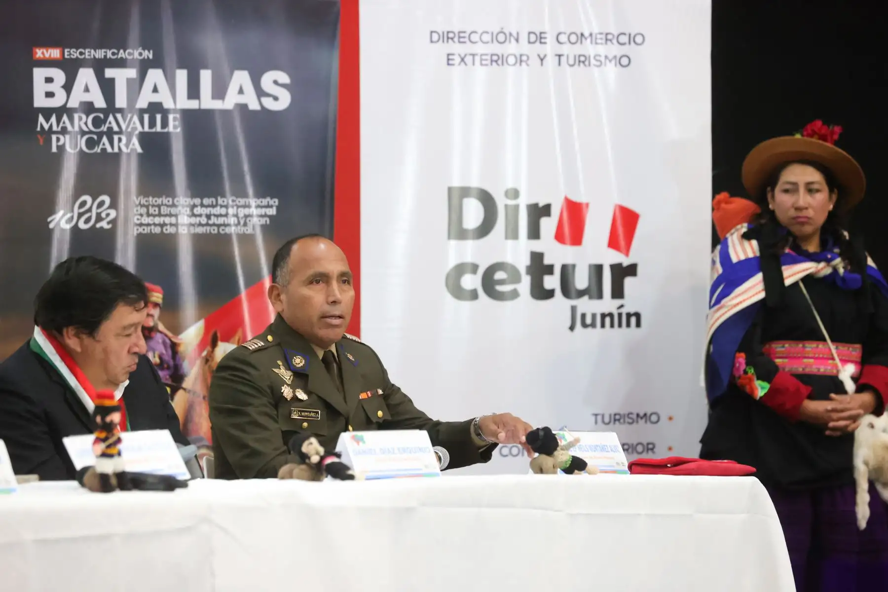 Presentación de la gran escenificación de las Batallas de Marcavalle y Pucará que se realizará el 06 de julio, en el Paraje Chuo Uco, en un escenario natural de tres kilómetros, entre cerros, quebradas y pampas, recordando la gran gesta liderada por Andrés Avelino Cáceres, en la Guerra del Pacífico, hace143 años. Foto: ANDINA/Melina Mejía