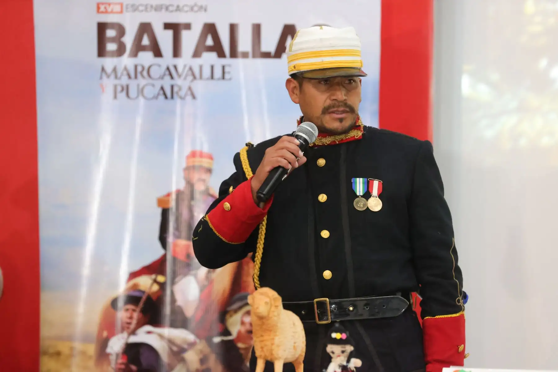 Presentación de la gran escenificación de las Batallas de Marcavalle y Pucará que se realizará el 06 de julio, en el Paraje Chuo Uco, en un escenario natural de tres kilómetros, entre cerros, quebradas y pampas, recordando la gran gesta liderada por Andrés Avelino Cáceres, en la Guerra del Pacífico, hace143 años. Foto: ANDINA/Melina Mejía
