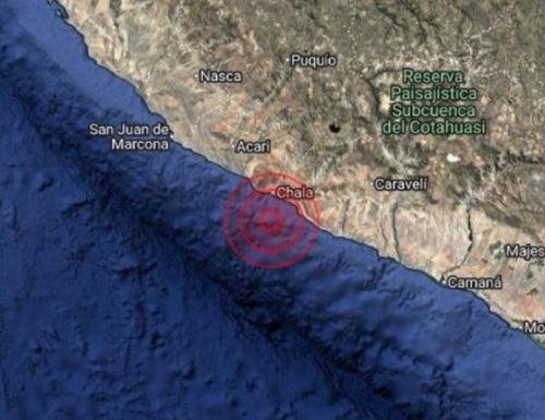 El epicentro del sismo que se registró en la madrugada de hoy en Arequipa se localizó en el océano Pacifico, cerca de la localidad de Chala.