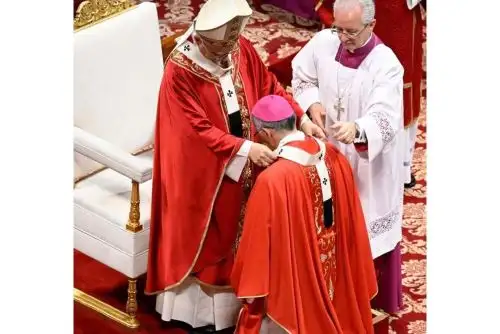 El palio es una banda de lana blanca, tejida con la lana de corderos. Las prendas fueron bendecidas el 21 de enero. Foto: ANDINA/CEP