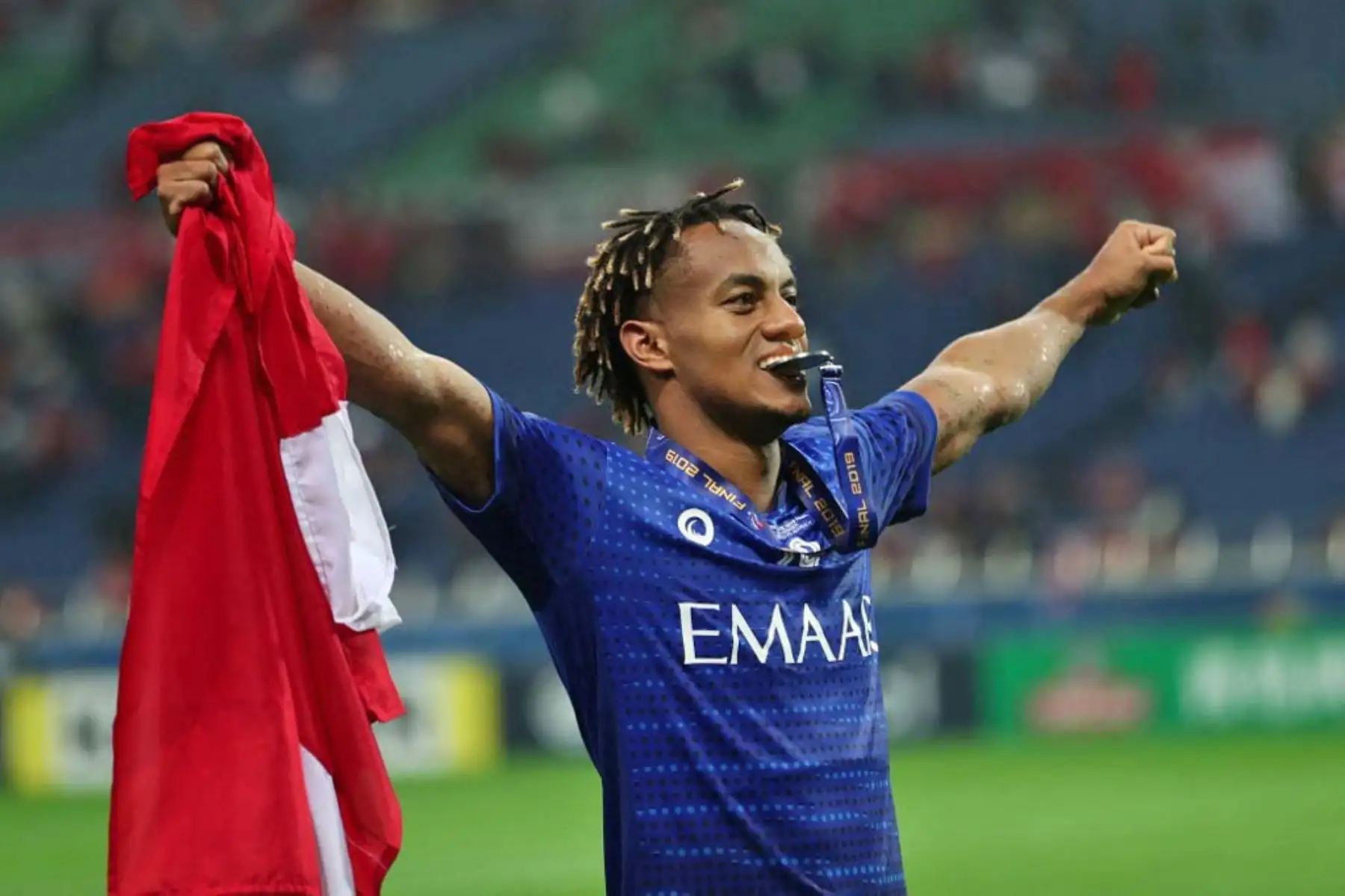 2019. André Carrillo celebra tras su victoria por 2-0 y el título asiático de clubes al final del partido de vuelta de la final de la Liga de Campeones de la AFC. Foto: AFP
