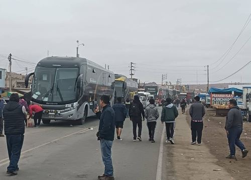 Cientos de unidades de transporte interprovincial, camiones de carga y vehículos particulares se encuentran varados en la carretera Panamericana Sur debido a dos tramos bloqueados por trabajadores mineros. ANDINA/Difusión