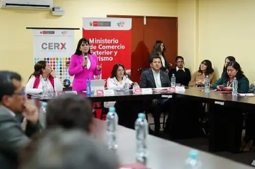 Ministra de Comercio Exterior y Turismo, Desilú León lideró la sesión del Comité Regional de Exportación (CERX) de Tacna, integrado por representantes del sector público y privado. Foto: Cortesía.
