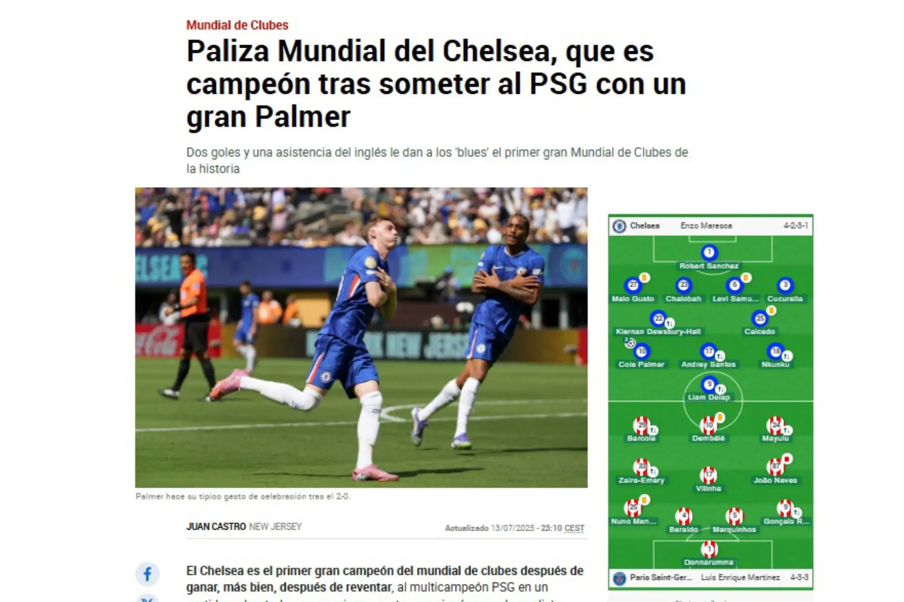 Así informaron los diarios internacionales la consagración del Chelsea como campeones de la Copa Mundial de Clubes 2025.
Foto: ANDINA/Difusión