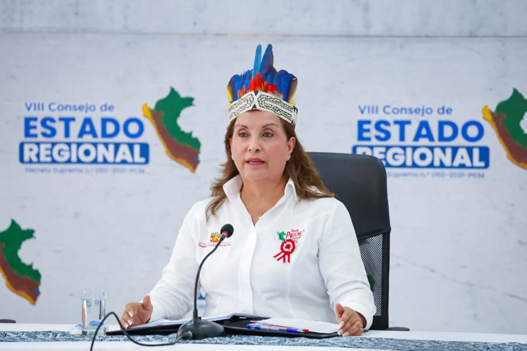 La presidenta de la república, Dina Boluarte, preside el VIII Consejo de Estado Regional, que se desarrolla en la ciudad de Iquitos, capital de la región Loreto, con la participación de alrededor de 16 gobernadores regional. Foto: ANDINA/ Prensa Presidencia