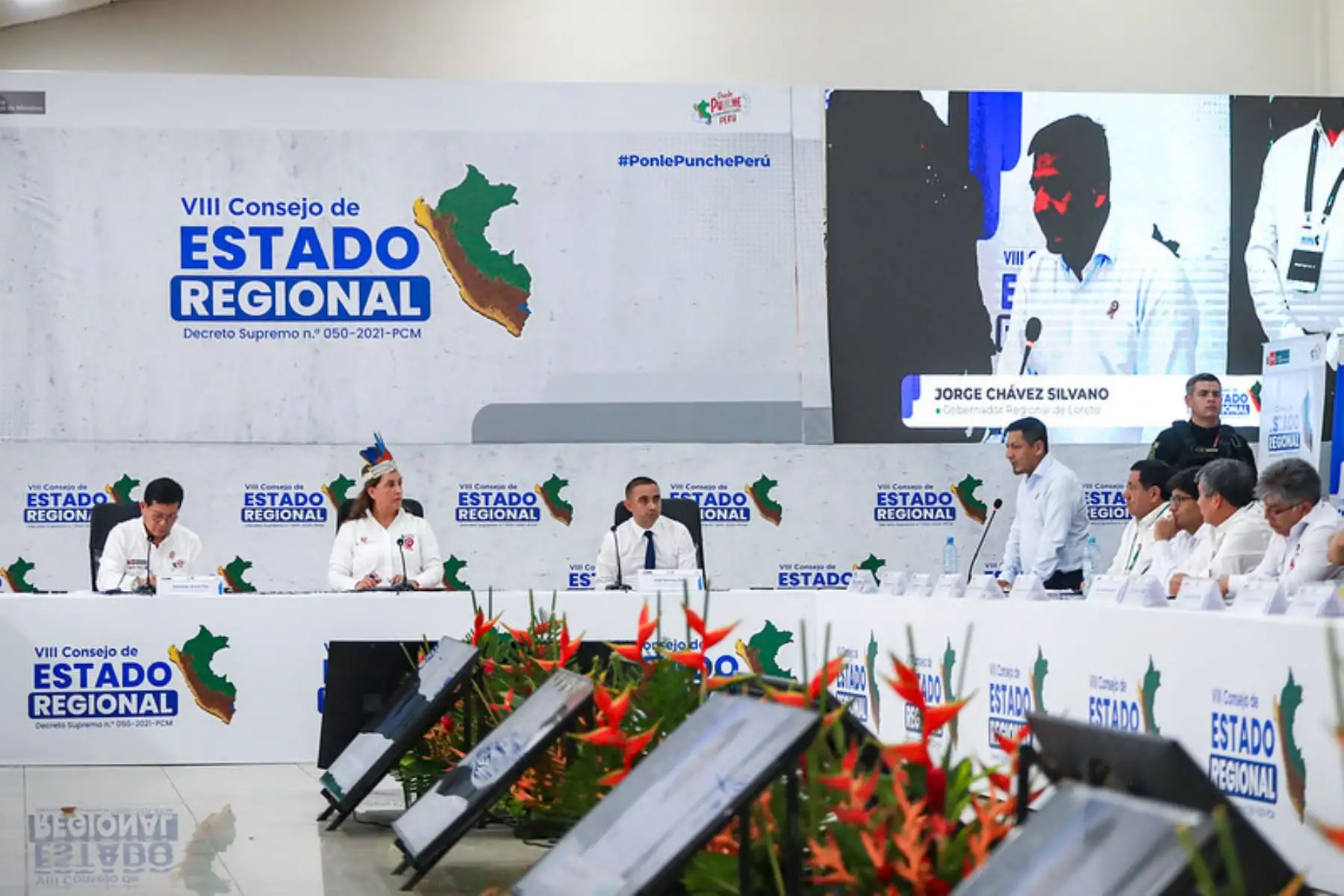 La presidenta de la república, Dina Boluarte, preside el VIII Consejo de Estado Regional, que se desarrolla en la ciudad de Iquitos, capital de la región Loreto, con la participación de alrededor de 16 gobernadores regional. Foto: ANDINA/ Prensa Presidencia