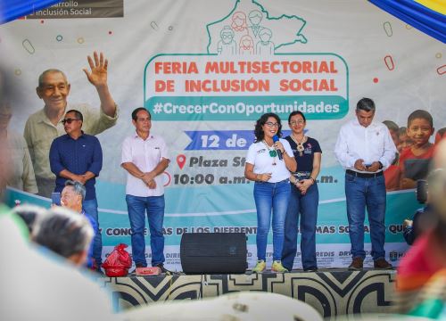 Ministra de Desarrollo e Inclusión Social, Leslie Urteaga, participó de Feria Multisectorial de Inclusión Social y Oportunidades: Crecer con Oportunidades, se realizó el fin de semana en distrito loretano de Punchana. ANDINA/Difusión