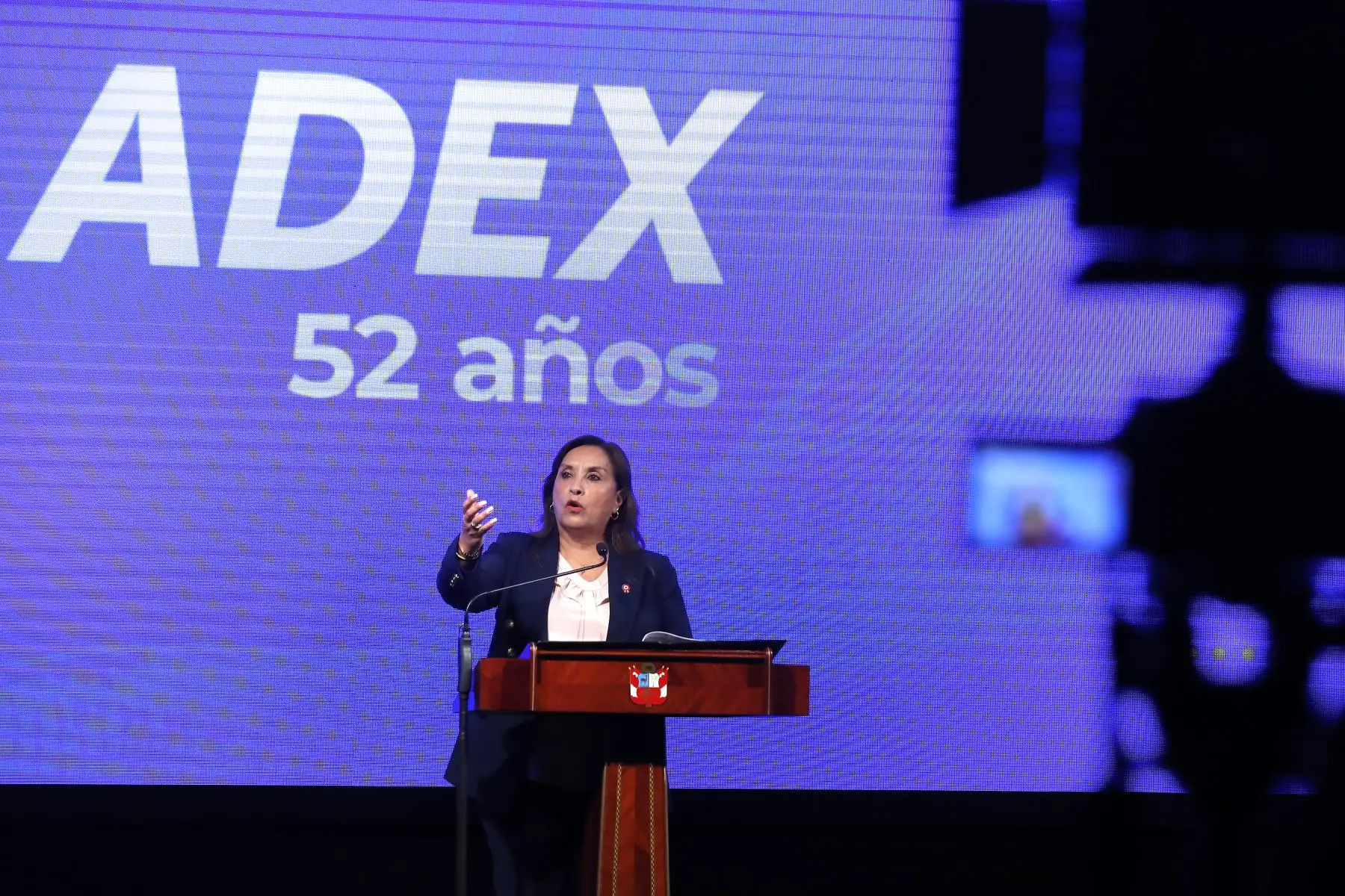 La presidenta de la República, Dina Boluarte, participa en la ceremonia por el 52° aniversario institucional de la Asociación de Exportadores (ADEX). 
Foto: ANDINA/Eddy Ramos