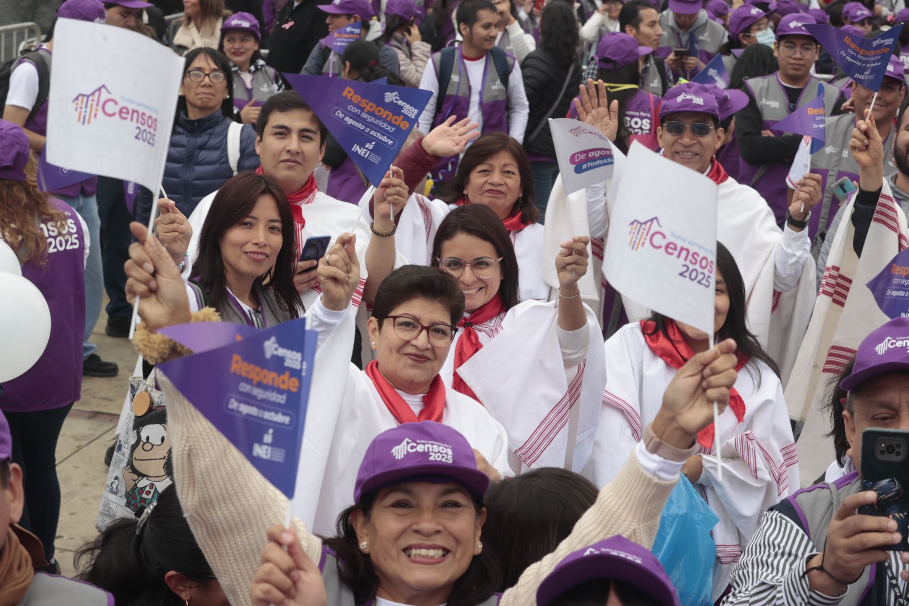 El Instituto Nacional de Estadística e Informática (INEI)  realiza pasacalle con el  objetivo es sensibilizar e incentivar a la ciudadanía a sumarse activamente a este importante proceso estadístico nacional los Censos Nacionales 2025.Foto: ANDINA/Vidal Tarqui