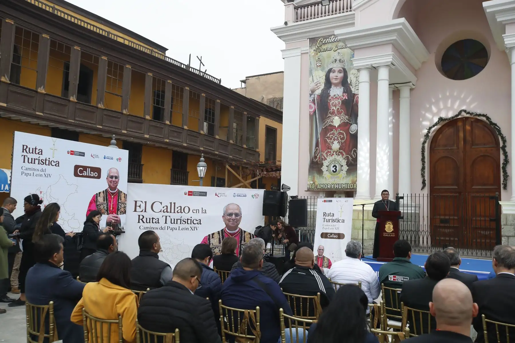 Ministros de los sectores: Agricultura, Ambiente,  Interior y Relaciones Exteriores participan en el lanzamiento  de la Ruta Turística " Caminos del Papa León XIV " en una ceremonia especial donde participan las regiones del Callao, Lambayeque, La Libertad y Piura. En la imagen, el obispo  del Callao, Monseñor Luis Alberto Barrera.
Foto: ANDINA/Eddy Ramos