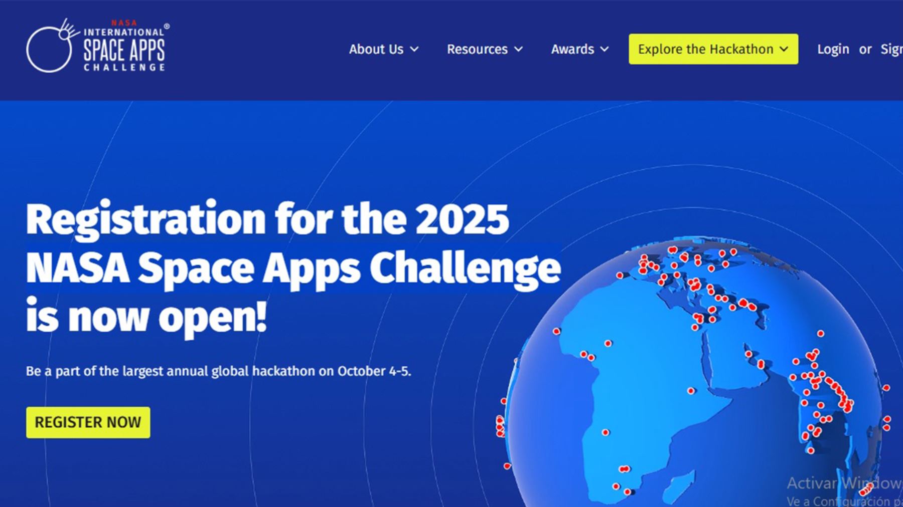 El Desafío Internacional de Aplicaciones Espaciales de la NASA, también conocido como NASA Space Apps Challenge, es el hackathon anual más grande del mundo. Este evento de dos días fomenta la innovación a través de la colaboración internacional al brindar a los participantes la oportunidad de utilizar los datos gratuitos y abiertos de la NASA.