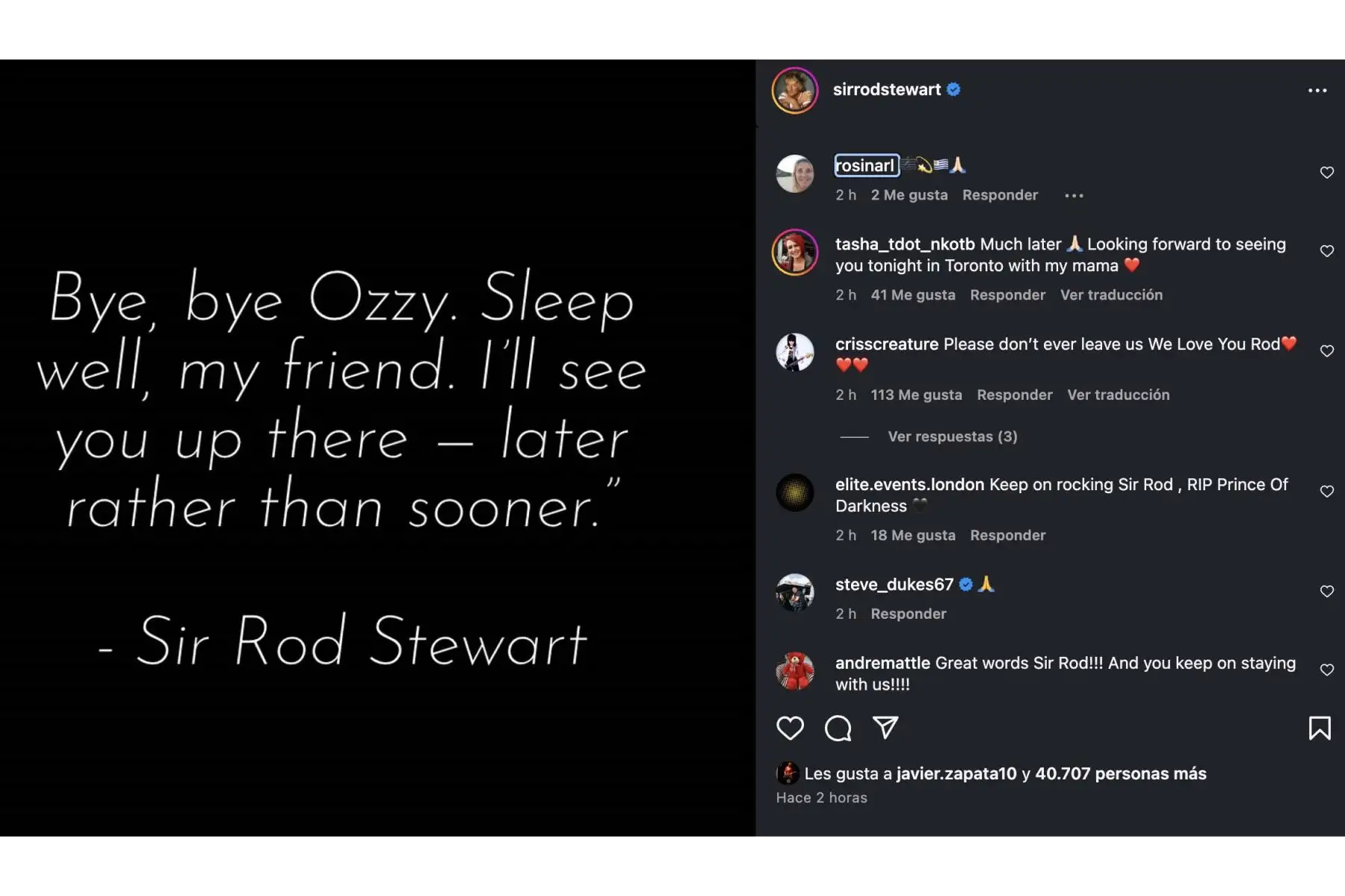 Ozzy Osbourne, legendario líder de Black Sabbath, falleció a los 76 años rodeado de su familia. Pionero del heavy metal, su legado marcó generaciones. Figuras como Brian May, Metallica y Rod Stewart lo despidieron con emotivos mensajes. Su último concierto en Birmingham fue un homenaje glorioso a su carrera. Ícono irrepetible, Ozzy será recordado como el Príncipe de las Tinieblas y eterno símbolo del rock más puro. Foto: Captura de pantalla