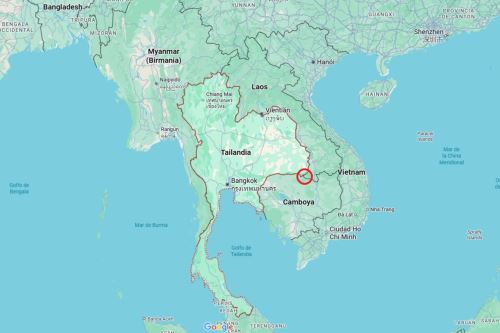 Zona de los enfrentamientos entre Tailandia y Camboya. Imagen: Google Maps.